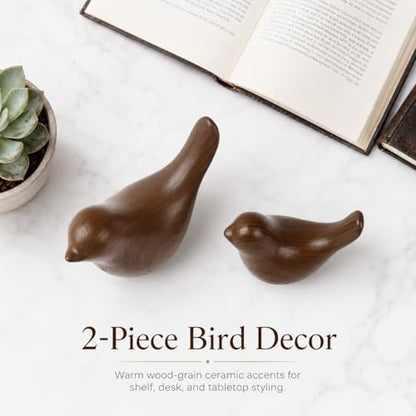Ceramic Bird Figurines, Dark Wood Grain, 2 Pcs - color: Dark Wood Grain