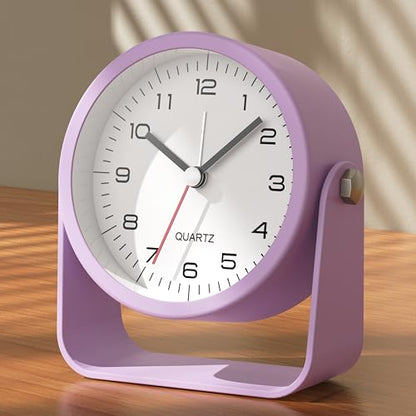 AYRELY® 3.5" Small Analog Travel Alarm Clock, Battery Operated Desk Clock - color: Purple