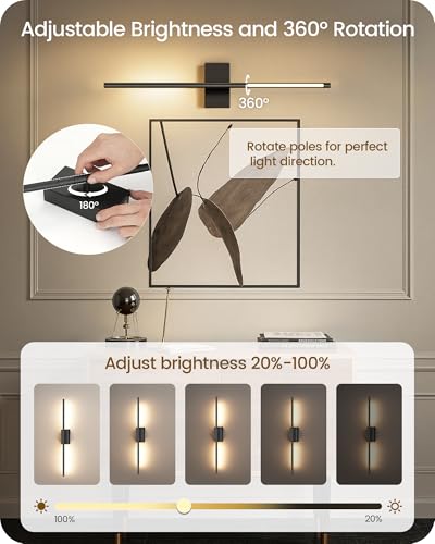 27.6" Wireless Wall Sconces Battery Operated Set of 2, Rechargeable Lamps with Remote, 360° Rotation, 10000mAh, Touch Dimmable Lights for Bedroom, Living Room, Hallway, Black B06YBP205 - color: Black, size: 27.6 Inches