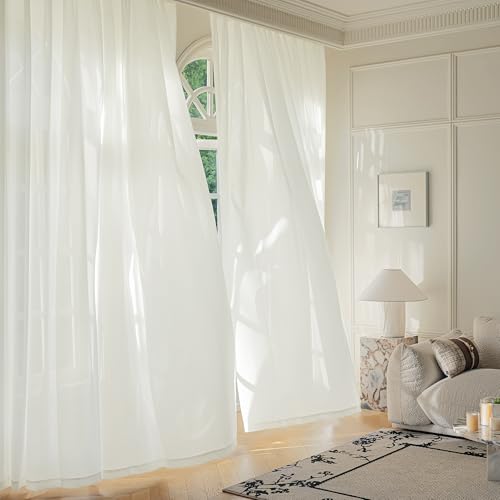 FMFUNCTEX Cream Sheer Curtains, 84 Inch, Rod Pocket, 2 Panels for Bedroom - color: Warm Cream, size: 52"W x 84"L (Pack of 2)