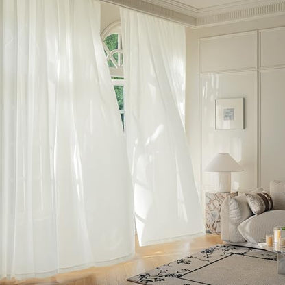 FMFUNCTEX Cream Sheer Curtains, 84 Inch, Rod Pocket, 2 Panels for Bedroom - color: Warm Cream, size: 52"W x 84"L (Pack of 2)