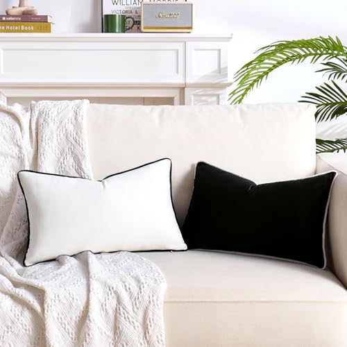 Black and White Pillow Cover Velvet Pillow Covers Set of 2 Modern Pillowcases Comfortable Soft Lumbar Pillow Cover with Elegant Design Fall Pillow Covers Cushion Case for Couch Bedroom Living Room - color: Black White, size: 20" x 12" (Pack of 2)