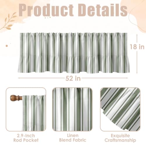 Emvency Valances for Windows, Line Ruffle Hem, 2 Pack, 52x18 Inch, Sage - color: Sage Green Farmhouse