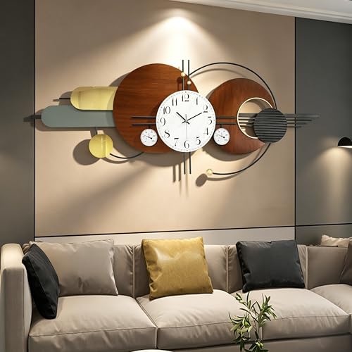 Large Modern Silent Metal Wall Clock for Living Room,59x23 in - color: Brown and White