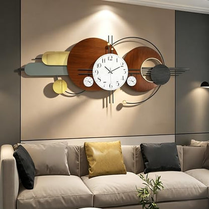 Large Modern Silent Metal Wall Clock for Living Room,59x23 in - color: Brown and White