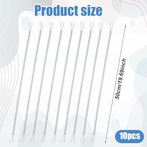 ElevateTech 10PCS 20 Inch Metal Chain, Stainless Steel Hanging Chainswith Safety Hooks for Stained Glass Panels Picture Hanging Chain Outdoor Decorative Chains for Walls Gardens and Kitchens