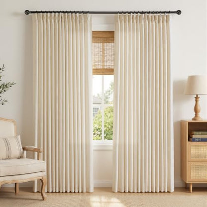 Semi Sheer Pinch Pleated Linen Curtains for Living Room 84 Inches, Cream - color: Cream, size: 40"W x 84"L (Pack of 2)