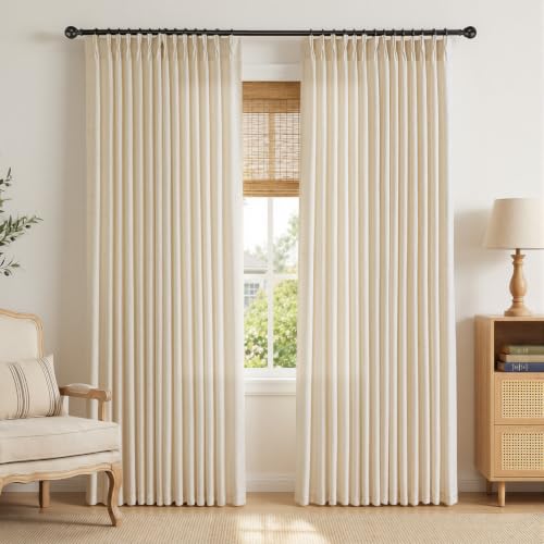 Semi Sheer Pinch Pleated Linen Curtains for Living Room 90 Inches, Cream - color: Cream, size: 40"W x 90"L (Pack of 2)