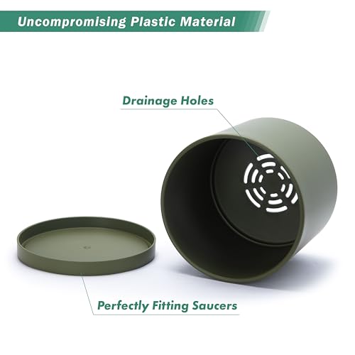 D'vine Dev Plastic Planter Pot with Saucer, 8 in, Olive, 74-X-I-1 - color: Olive, size: 8 Inch