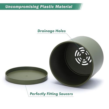 D'vine Dev Plastic Planter Pot with Saucer, 8 in, Olive, 74-X-I-1 - color: Olive, size: 8 Inch