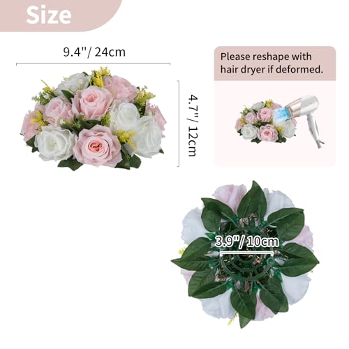 NUPTIO Flower Ball Centerpieces for Tables: Pink & White Artificial Rose - color: Light Pink & Pure White, size: 2 Pcs