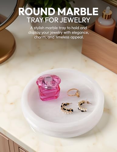 Marble Jewelry Dish, 5" Handmade White Ring Tray - color: White