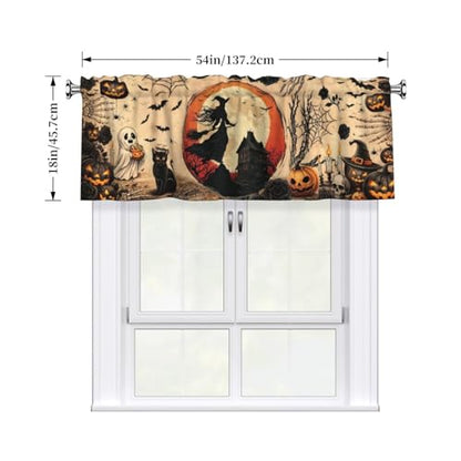 Halloween Witch Valances for Windows Rod Pocket Curtain Valance 1 Panel Short Curtains for Kitchen Bathroom Living Room Bedroom Window Treatments - color: Halloween Witch