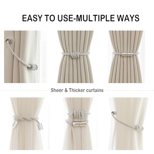 Curtain Tiebacks Magnetic Decorative Rope Tie Backs Holdbacks Contoeey - color: White