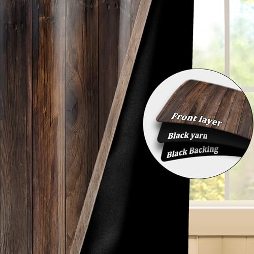 Renaiss 42 x 84 Inch Rustic Wood Blackout Curtains for Bedroom Vintage Brown Wooden Planks American Country Decorative Curtains Drapes Rod Pocket Farmhouse Retro Window Treatments Decor 2 Panels - color: Brown, size: 42"W x 84"L (Pack of 2)