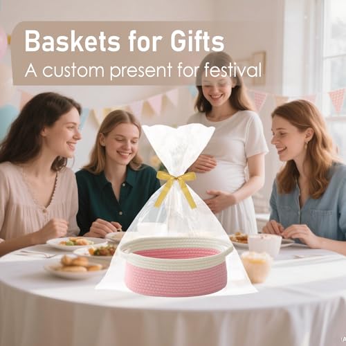 JMvicyroam Small Woven Basket, Empty Gift Basket, White&Pink/1 Pack - color: White&Pink, size: 1 Pack