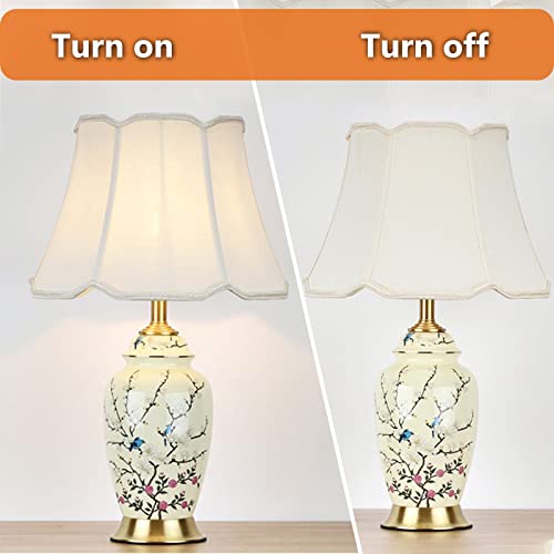 Flower Bird Ceramic Table Lamp, Rustic Vintage White 26.7" Tall Coastal Bedside lamp, Ceramic Lamp Body with Fabric Tapered Drum Shade for Living Room Bedroom House Bedside Nightstand Home