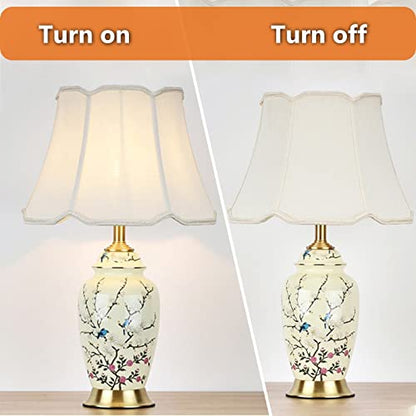 Flower Bird Ceramic Table Lamp, Rustic Vintage White 26.7" Tall Coastal Bedside lamp, Ceramic Lamp Body with Fabric Tapered Drum Shade for Living Room Bedroom House Bedside Nightstand Home