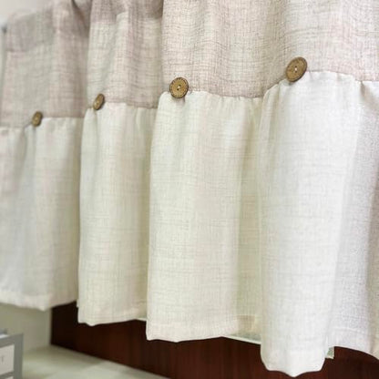 Farmhouse Boho Linen Button Valance for Kitchen Window Dining Room - color: Beige, size: 39"W x 20"L (Pack of 1)