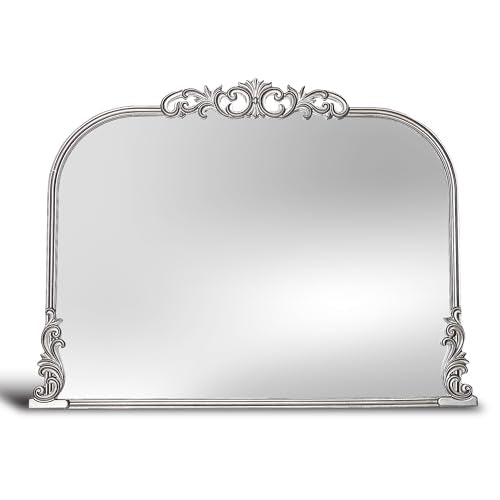 Wylde Iris English Estate Carved Arch Wood Wall Mirror, Mirror for Entryway, Living Room, Bathroom, Antique Silver, 30.6x41 - color: Antique Silver, size: 31"L x 41"W
