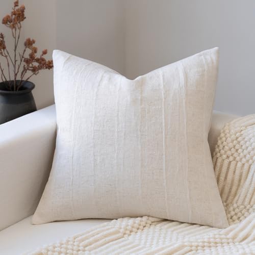 FIOUOVO Decorative Neutral Throw Pillow Covers 20x20 Farmhouse Pillow Covers Cotton Check Cushion Covers Home Decor for Sofa Couch Living Room Bedroom 1PC, Beige Check - color: Beige Check, size: 20" x 20" (Pack of 1)