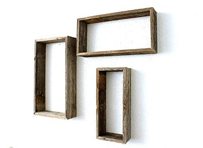 HomeRoots Rustic Farmhouse Set Of 3 Rectangle Shadow Box Shelves