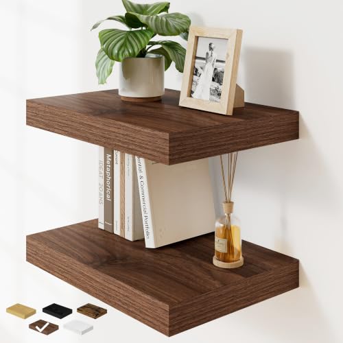 RICHFOCUS Bathroom Floating Shelves for Wall 2Pack|Walnut|16" L - color: Walnut, size: 16"L x 11.6"D, Set of 2