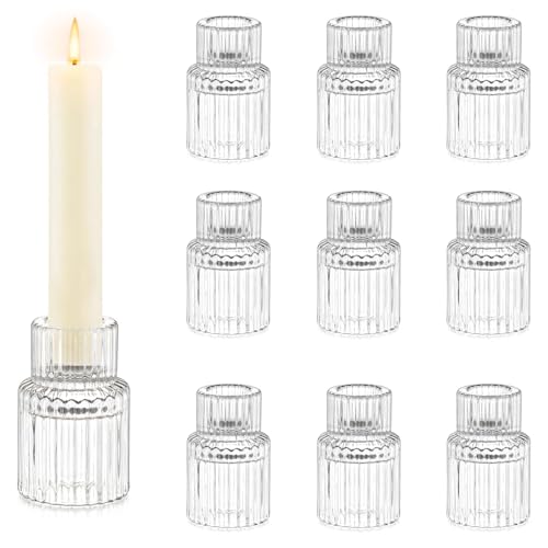 Hewory Taper Candle Holders Bulk, 10PCS Clear Glass Candlestick Holders - color: Clear, size: 10PCS