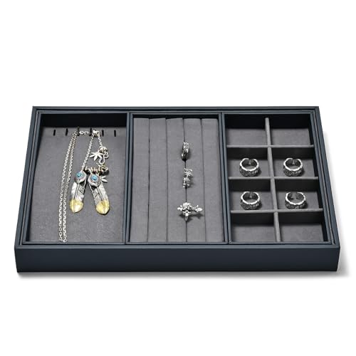 Grey 4-in-1 Stackable Combined Jewelry Display Organizer Trays - size: 3 Grid