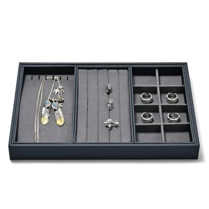 Grey 4-in-1 Stackable Combined Jewelry Display Organizer Trays - size: 3 Grid