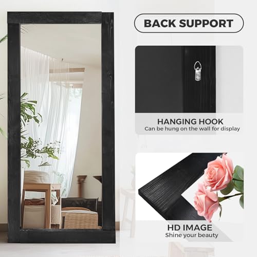 71x32in Full Length Mirror, Solid Wood Convex Frame, Black - color: Black-convex Frame, size: 71"L x 32"W