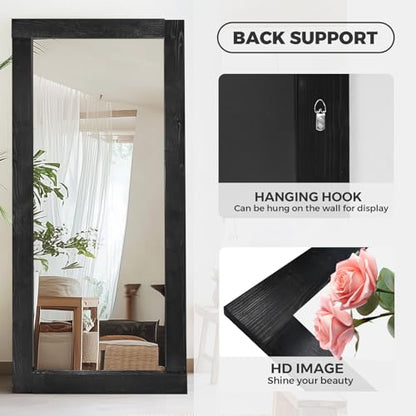 71x32in Full Length Mirror, Solid Wood Convex Frame, Black - color: Black-convex Frame, size: 71"L x 32"W