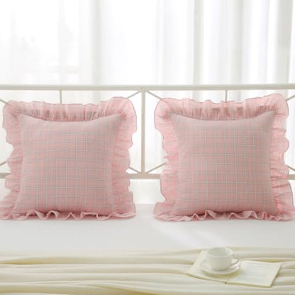Mywinlle Blush Pink Plaid Ruffle Throw Pillow Shams 18"x18" Set of 2 - color: Blush Pink Plaid, size: 18" x 18" (Pack of 2)