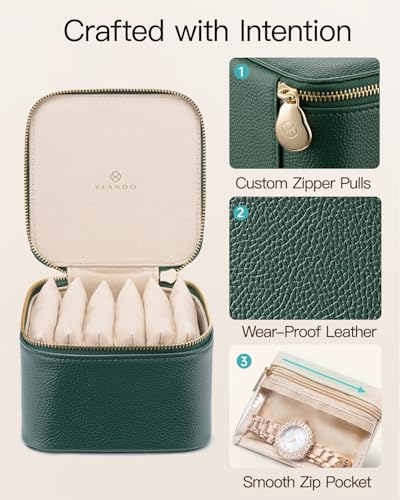 VLANDO Travel Jewelry Case with Clear 6 Velvet Bags,Green - color: 6PCS-Green
