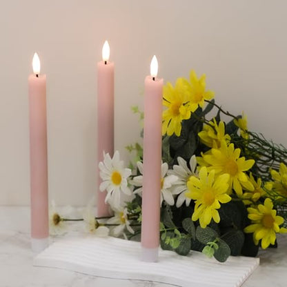 GenSwin Flameless Taper Candles LED Battery Operated Remote Timer Pink - color: Pink