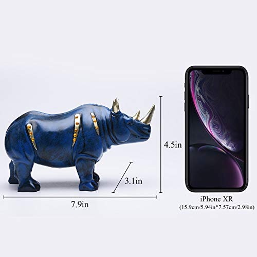 Resin Rhinoceros Statue, Wildlife Rino Animal Figurine, Blue, 6.3in(L) - size: 7.9" Length