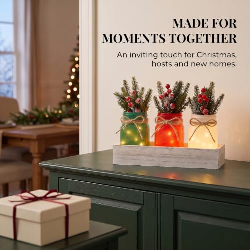 Christmas Mason Jar Table Centerpiece with LED Fairy Lights - color: Jar-christmas