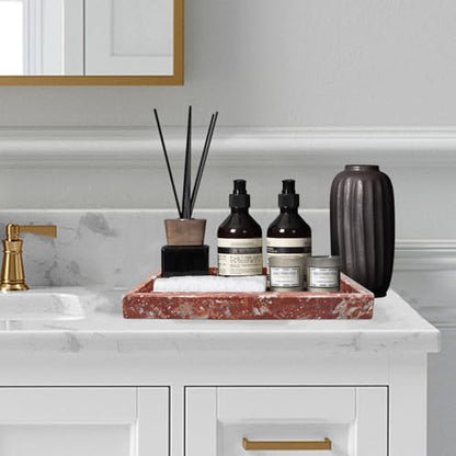 Luxury Red Marble Decorative Tray – 11.8" × 7.9" Natural Solid Stone Vanity Tray for Bathroom, Kitchen, Coffee Table, Jewelry, Makeup, Dresser – Elegant Home Décor & Gift