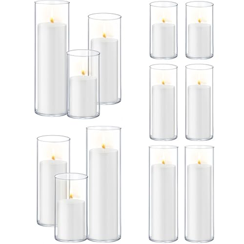 24 Pcs Glass Hurricane Candle Holders Set - White Pillar Candles with Clear Glass Cylinder Vases (12 Candles + 12 Vases) for Wedding, Dating, Party, Table Centerpiece Decor - size: 24 Pcs