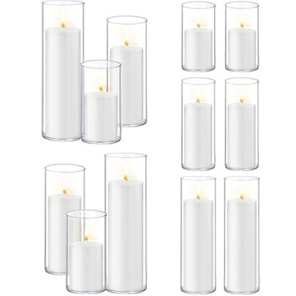 24 Pcs Glass Hurricane Candle Holders Set - White Pillar Candles with Clear Glass Cylinder Vases (12 Candles + 12 Vases) for Wedding, Dating, Party, Table Centerpiece Decor - size: 24 Pcs