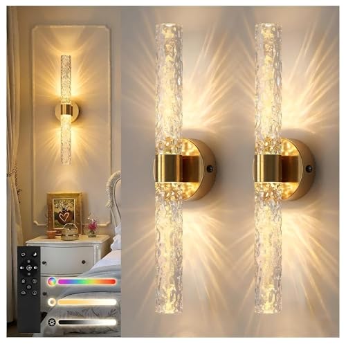 Battery Operated Wall Sconces Set of 2, 10000mAh Rechargeable Wall Light - color: Gold, size: 21.4 inch