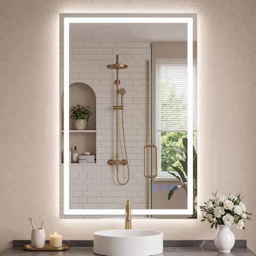 LED Bathroom Mirror with Lights 24"x36", Wall-Mounted Vanity Mirrors Front & Backlit Separate Light Control Stepless Dimmable Anti-Fog Memory 3 Color Temperatures Shatter-Proof Tempered Glass - size: 24"L x 36"W