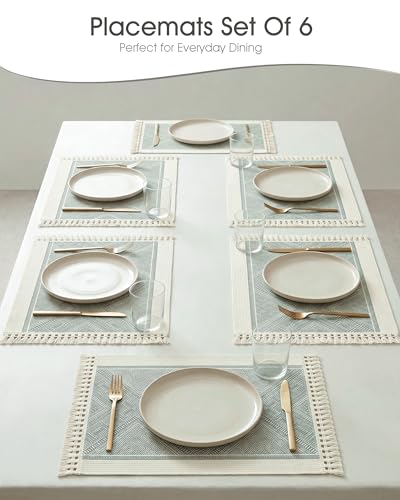 Placemats Set of 6, 13.8 x 17.7 Inch, Polyester, Jacquard Woven - color: Polyester-13.8 X 17.7inch-sage Green