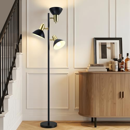 3 Light Floor Lamps for Living Room, 67" Tall Metal Modern Tree Floor Lamp - color: Black and Gold