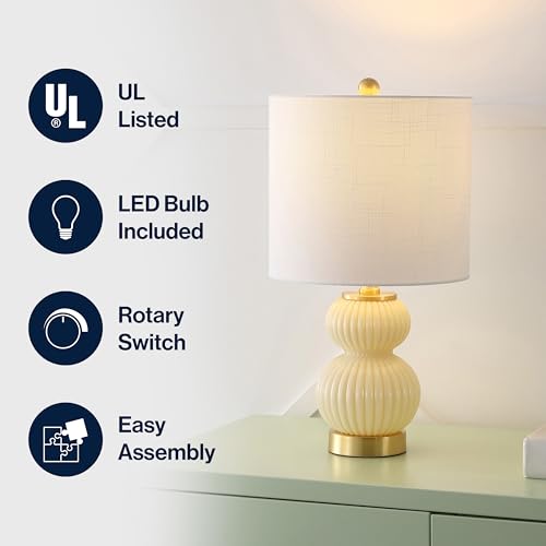 JONATHAN Y Daphne Ribbed Gourd Metal/Glass Table Lamp 20", Ivory - color: Ivory