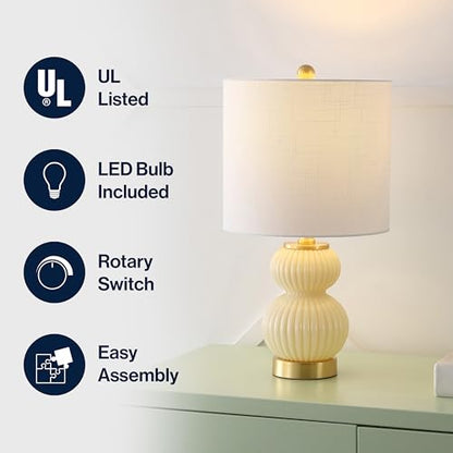 JONATHAN Y Daphne Ribbed Gourd Metal/Glass Table Lamp 20", Ivory - color: Ivory