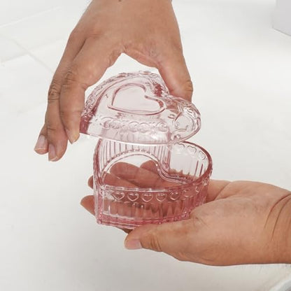 2PCS Glass Jewelry Box by DSIOHFEI, Heart-Shape with Lid for Women Girls