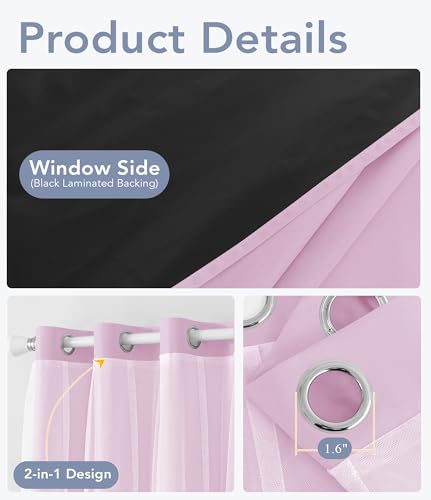 100% Blackout Curtains with Sheer Overlay, Purple, 52 x 84 inch, 2 Panels - color: Purple, size: 52"W x 84"L (Pack of 2)