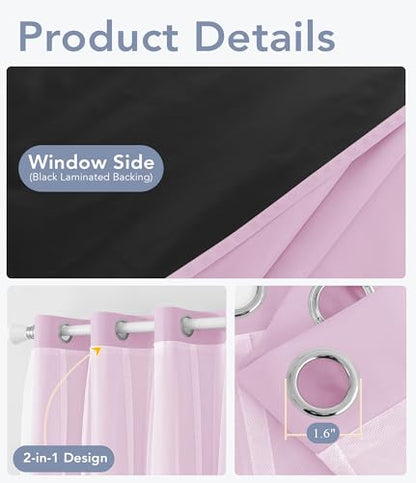 100% Blackout Curtains with Sheer Overlay, Purple, 52 x 84 inch, 2 Panels - color: Purple, size: 52"W x 84"L (Pack of 2)