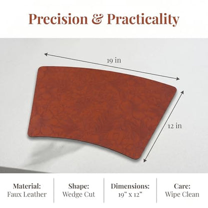 Faux Leather Set of 6, Placemats with Carving Floral Design - color: Brown